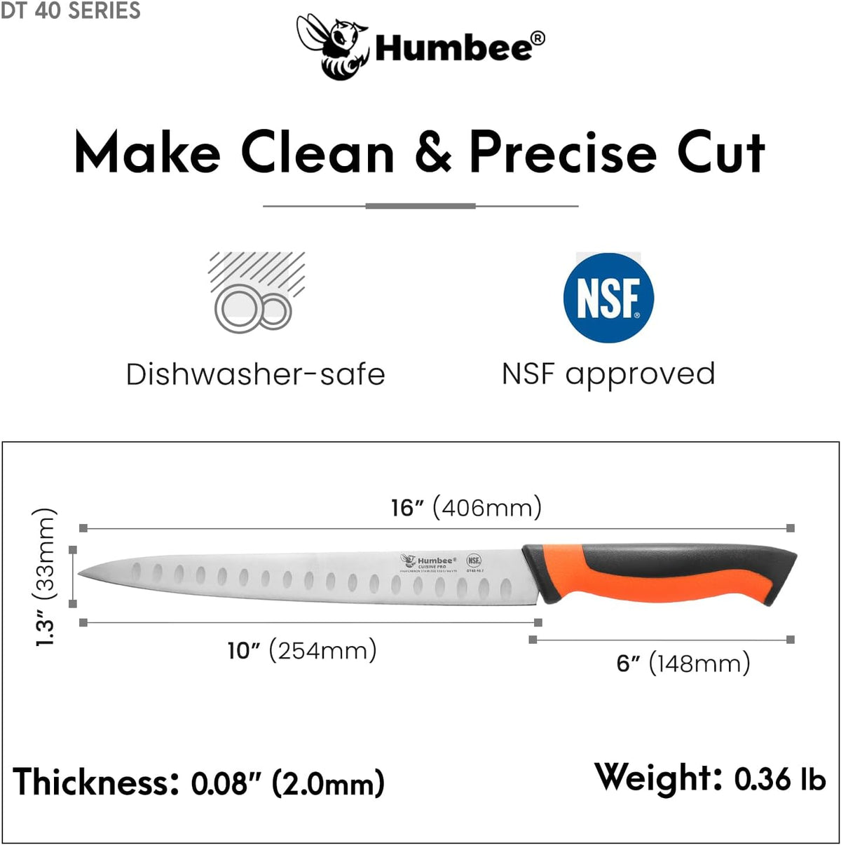 10-Inch Slicer knife With Granton edge, Black, DT-40 Series