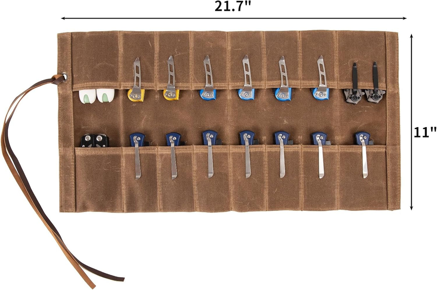 pocket knife storage, Knife Display Bag, with 16 Slots Pocket Knives Folding Knife Holder Organizer, pocket knife roll Collection Protector Bag, Tactical Outdoor for EDC Mini Knife Bags(Khaki)