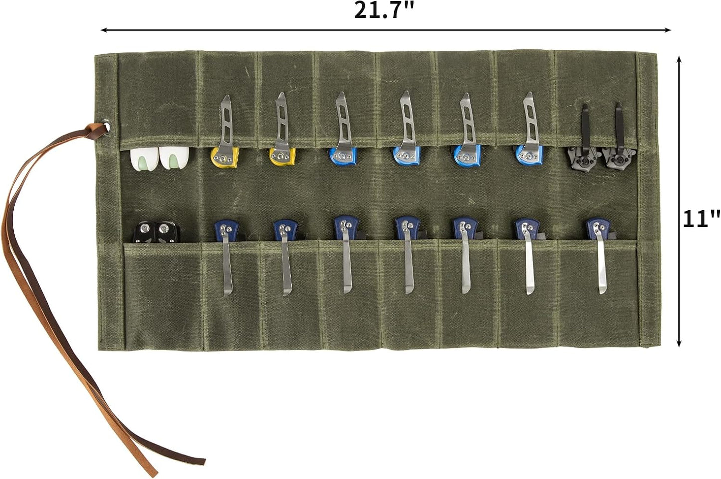 pocket knife storage, Knife Display Bag, with 16 Slots Pocket Knives Folding Knife Holder Organizer, pocket knife roll Collection Protector Bag, Tactical Outdoor for EDC Mini Knife Bags(Khaki)