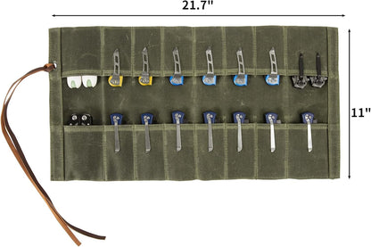 pocket knife storage, Knife Display Bag, with 16 Slots Pocket Knives Folding Knife Holder Organizer, pocket knife roll Collection Protector Bag, Tactical Outdoor for EDC Mini Knife Bags(Khaki)