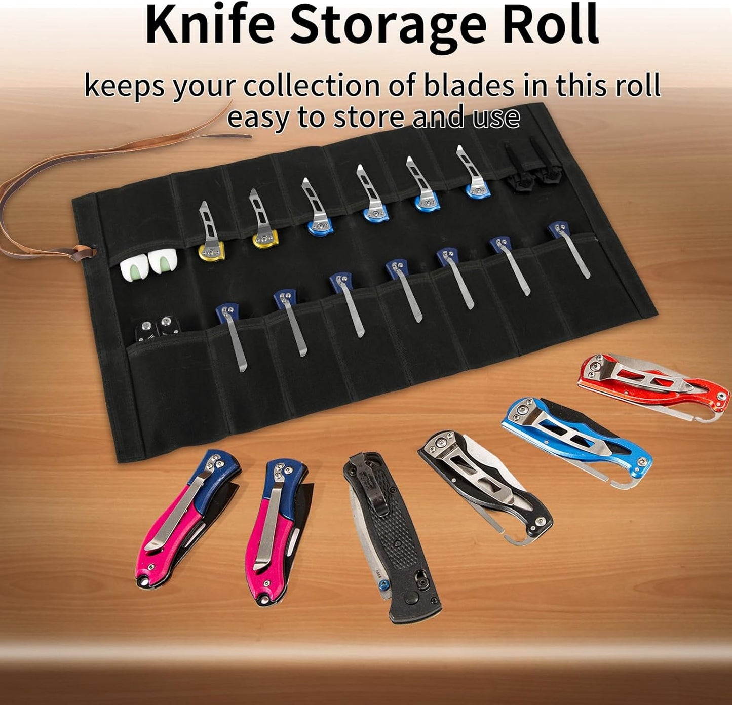 pocket knife storage, Knife Display Bag, with 16 Slots Pocket Knives Folding Knife Holder Organizer, pocket knife roll Collection Protector Bag, Tactical Outdoor for EDC Mini Knife Bags(Khaki)