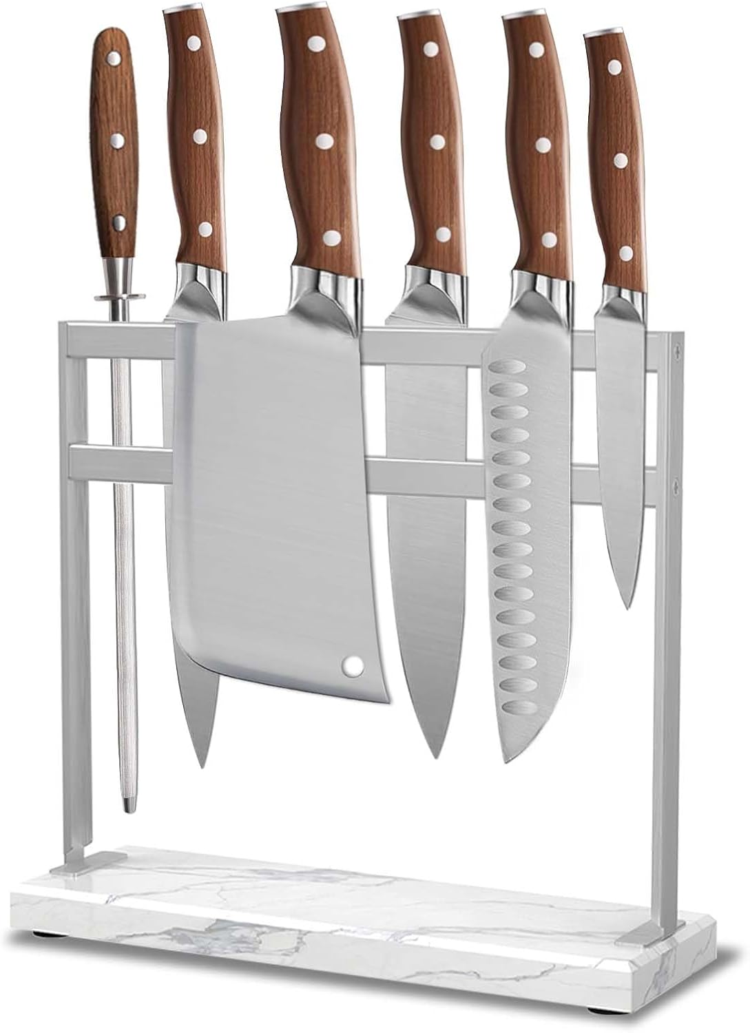 Marble Base Magnetic Knife Block without Knives, Stainless Steel Magnetic Knife Holder for Countertop, Double-sided Magnetic Knife Stand for Kitchen Knife Storage, 12 IN, Black
