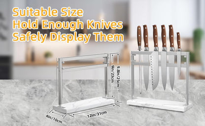 Marble Base Magnetic Knife Block without Knives, Stainless Steel Magnetic Knife Holder for Countertop, Double-sided Magnetic Knife Stand for Kitchen Knife Storage, 12 IN, Black
