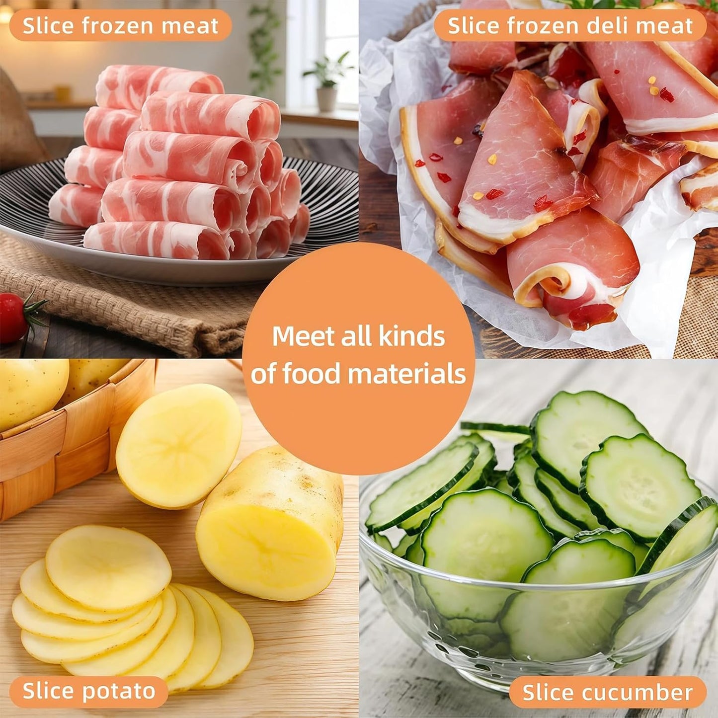 Stainless Steel Food Slicer,Upgraded Manual Frozen Meat Slicer Beef and Mutton Roll Meat Cleavers Machine for Home Cooking of Shabu Shabu,BBQ,Hot Pot