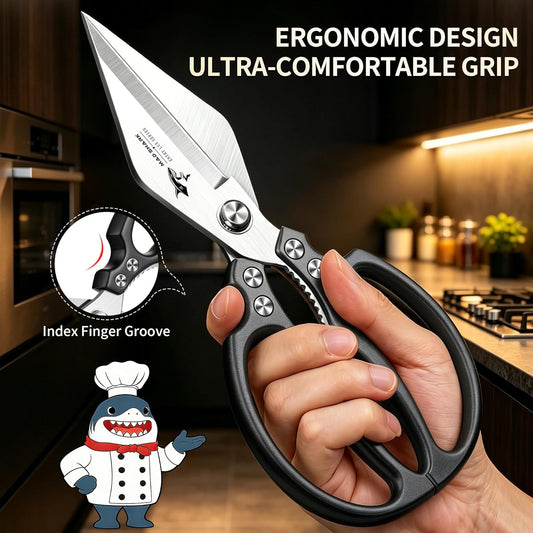 Heavy Duty Kitchen Shears, Sharp All Purpose Kitchen Scissors | 8mm German Steel Poultry Shears for Chicken, Meat, Turkey, Seafood & Vegetables, Dishwasher Safe, Ergonomic