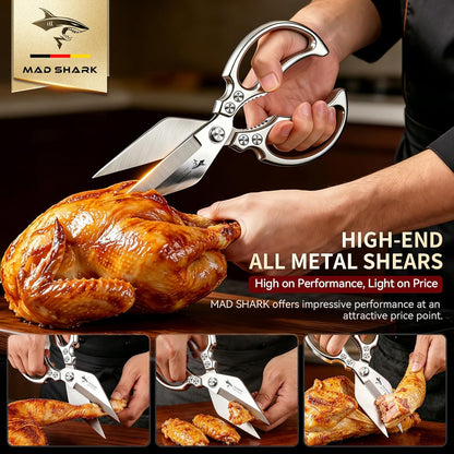 Heavy Duty Kitchen Shears, Sharp All Purpose Kitchen Scissors | 8mm German Steel Poultry Shears for Chicken, Meat, Turkey, Seafood & Vegetables, Dishwasher Safe, Ergonomic
