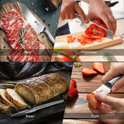 Steak Knives Set of 6, 4.5-Inch Serrated Steak Knives, Dishwasher Safe | Steak Knives High Carbon Stainless Steel, Serrated Knives with Ergonomic Hollow Handles, Silver, for Families & Restaurants