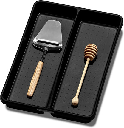 Small Utensil Tray, Multi Purpose Storage Organizer, Deep Storage for Ladles, Whisks & Serving Tools, Non Slip Lining, for Drawers & Home Organization, White