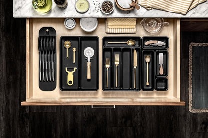 Small Utensil Tray, Multi Purpose Storage Organizer, Deep Storage for Ladles, Whisks & Serving Tools, Non Slip Lining, for Drawers & Home Organization, White