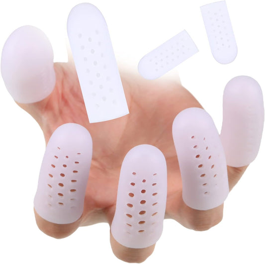 20 Pieces Silicone Finger Cots Protectors Caps with Holes for Wound, Breathable Cots Finger Cover Sleeves for Cracking, Eczema, Trigger, Blisters, Corn, Broken Toe(White)