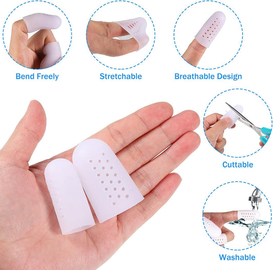 20 Pieces Silicone Finger Cots Protectors Caps with Holes for Wound, Breathable Cots Finger Cover Sleeves for Cracking, Eczema, Trigger, Blisters, Corn, Broken Toe(White)