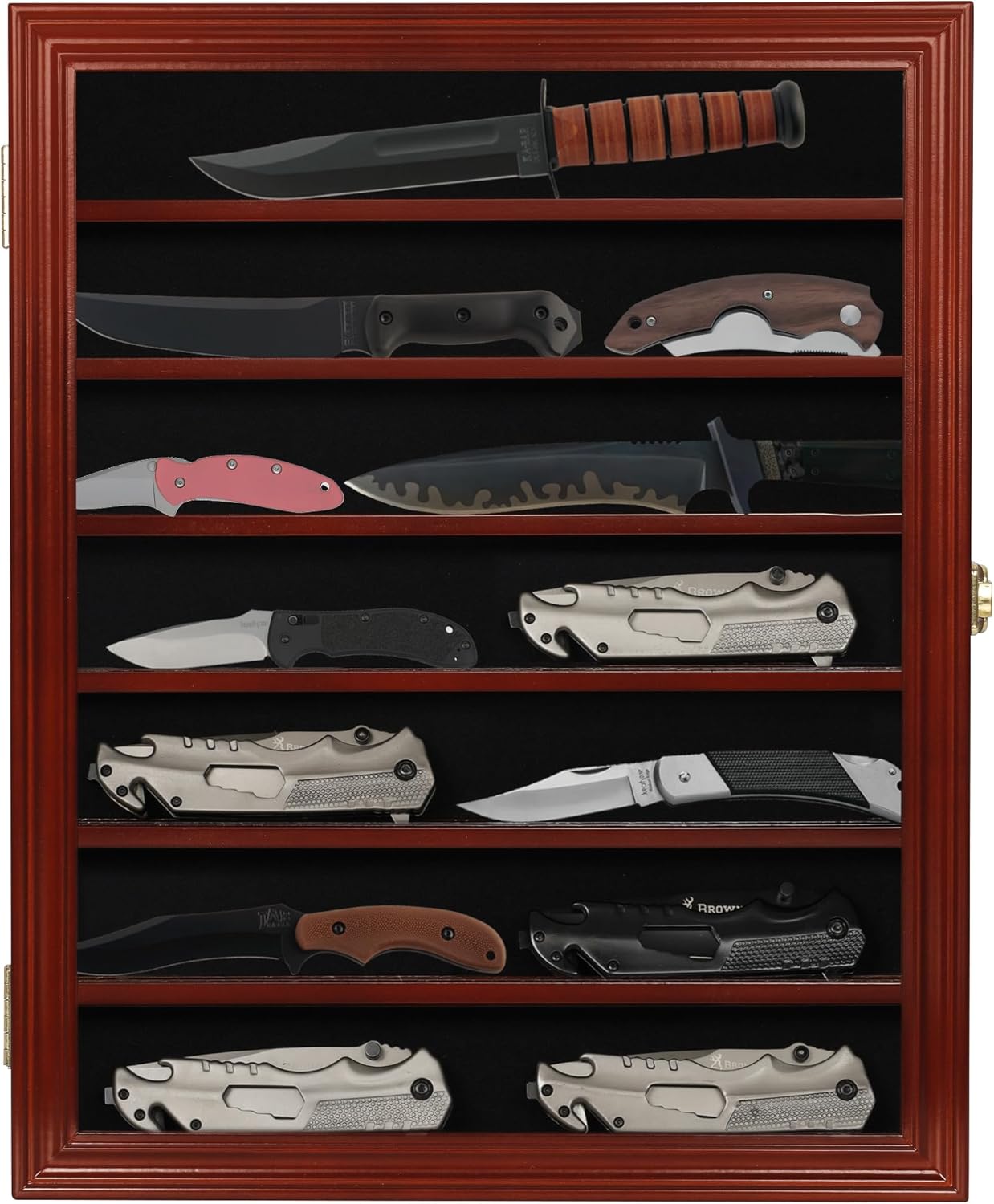 DisplayGifts Pocket Knife Display Case Stand Military Folding Knives Display Frame Shadow Box for Hunting Knives Collectibles with 98% UV Protection Lockable (Black Finish)