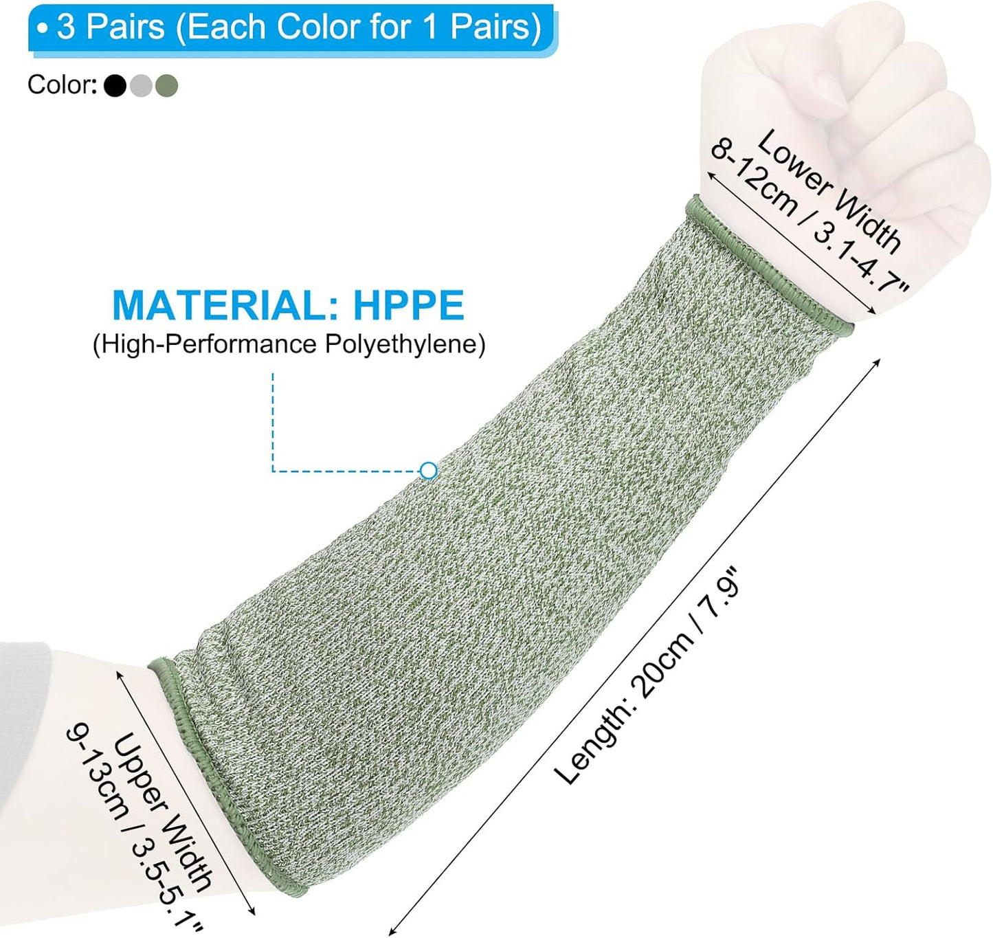 Cut Resistant Sleeve, Arm Safety Protectors Sleeves Forearm Sleeve HPPE Level 5 Protection