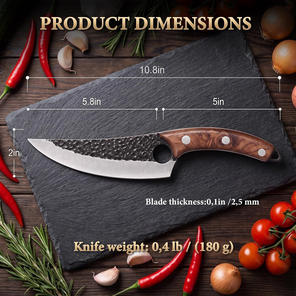 7" Chef Knife, Hand Forged Butcher Knives with Sheath, High Carbon Steel Japanese Knife Meat Cleaver Knife for Kitchen Meat Cutting, Viking Style Knives for Camping, Hunting, BBQ, Gifts for Men