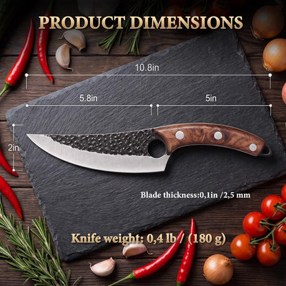 7" Chef Knife, Hand Forged Butcher Knives with Sheath, High Carbon Steel Japanese Knife Meat Cleaver Knife for Kitchen Meat Cutting, Viking Style Knives for Camping, Hunting, BBQ, Gifts for Men