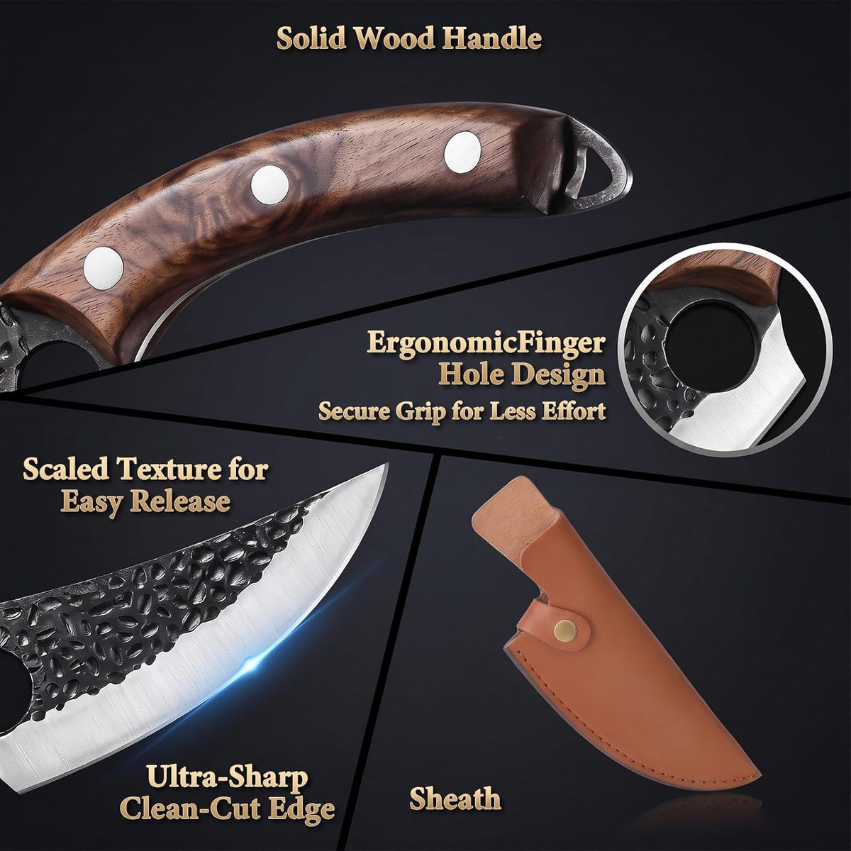 7" Chef Knife, Hand Forged Butcher Knives with Sheath, High Carbon Steel Japanese Knife Meat Cleaver Knife for Kitchen Meat Cutting, Viking Style Knives for Camping, Hunting, BBQ, Gifts for Men