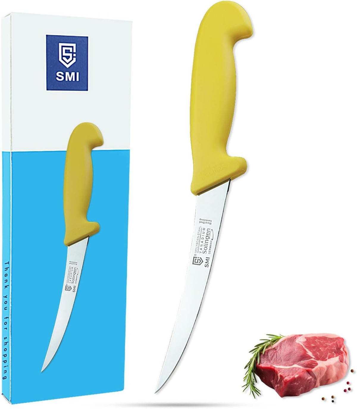 6 inch Solingen Boning Knife - Curved Meat Knife, Professional, Flexible, Sharp - Made in Germany
