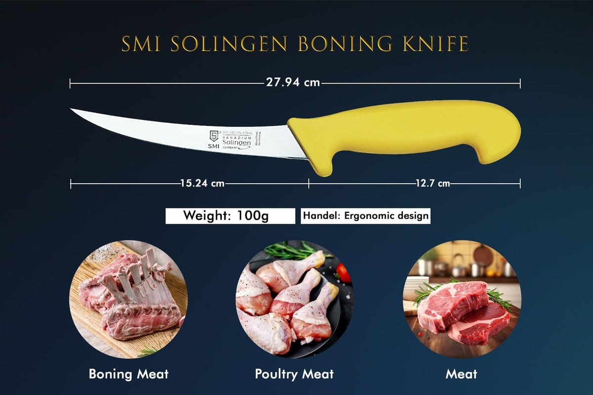 6 inch Solingen Boning Knife - Curved Meat Knife, Professional, Flexible, Sharp - Made in Germany