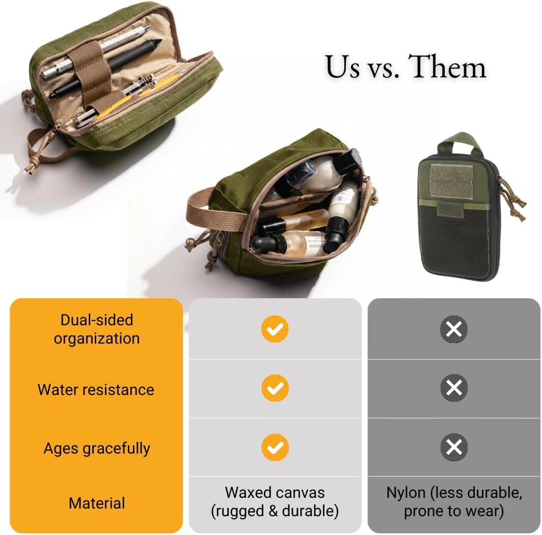 ® Venture Pouch | Multipurpose Tactical Tool Bag | Water Resistant Waxed Canvas | Dual-Sided Zipper Pouch | for Motorcycle, Bike, EDC, Pen, Pencil, Art, Tech & Travel