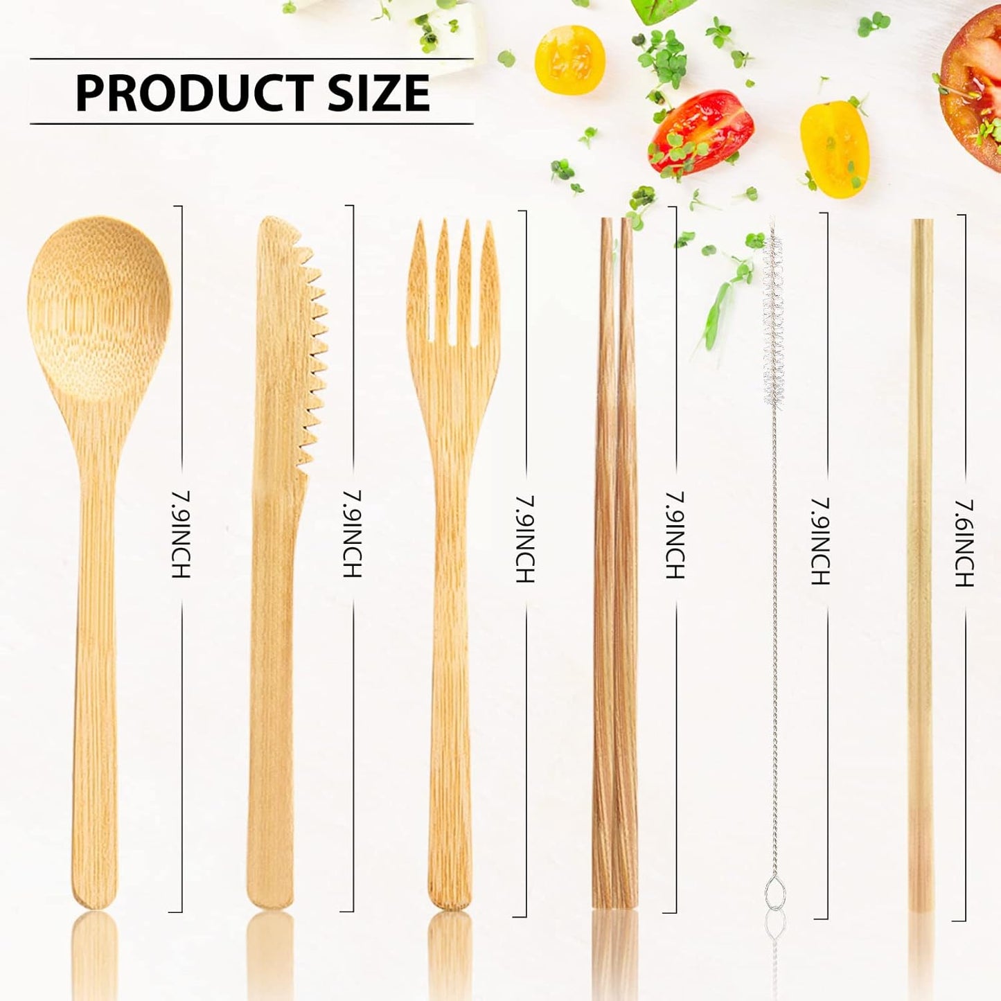 4 Sets Bamboo Utensils Wooden Utensils Set Reusable Cutlery Travel Chopsticks Fork Spoon Straw Portable Utensil Case for Travel Hiking Picnic Camping Cooking Office Kitchen (Natural Style)