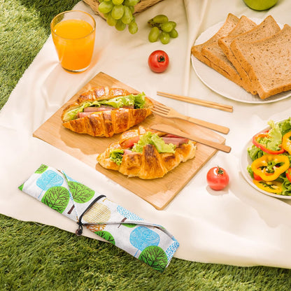 4 Sets Bamboo Utensils Wooden Utensils Set Reusable Cutlery Travel Chopsticks Fork Spoon Straw Portable Utensil Case for Travel Hiking Picnic Camping Cooking Office Kitchen (Natural Style)