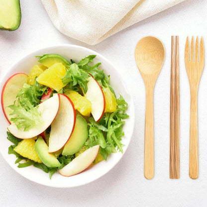 4 Sets Bamboo Utensils Wooden Utensils Set Reusable Cutlery Travel Chopsticks Fork Spoon Straw Portable Utensil Case for Travel Hiking Picnic Camping Cooking Office Kitchen (Natural Style)