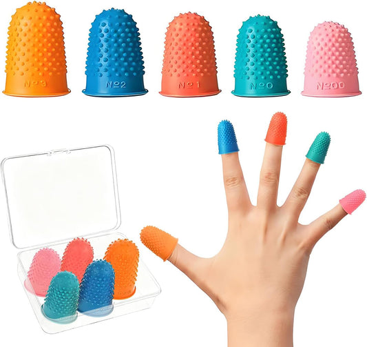 5 PCS Rubber Finger Tips Covers, Finger Protectors in 5 Colors and Sizes, Reusable Silicone Thimble, Great for Paperwork, Money Counting, Sewing, Cutting, and Thimbles for Hand Embroidery