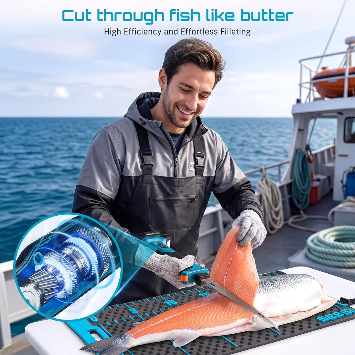 Cordless Electric Fillet Knife with 4 Blades, 100 Mins High Speed Filet Knife for Fish, Ergonomic Non-Slip Grip, Safty Lock, Carry Bag Kit for Filleting and Meat Slicing