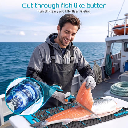 Cordless Electric Fillet Knife with 4 Blades, 100 Mins High Speed Filet Knife for Fish, Ergonomic Non-Slip Grip, Safty Lock, Carry Bag Kit for Filleting and Meat Slicing