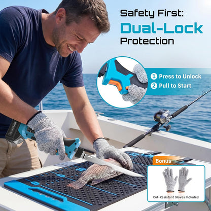 Cordless Electric Fillet Knife with 4 Blades, 100 Mins High Speed Filet Knife for Fish, Ergonomic Non-Slip Grip, Safty Lock, Carry Bag Kit for Filleting and Meat Slicing