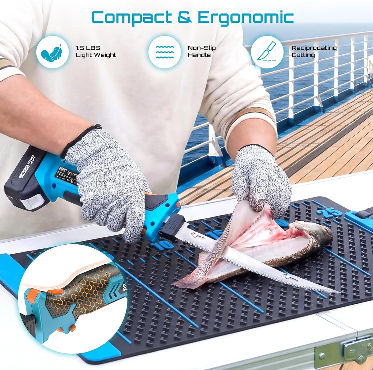 Cordless Electric Fillet Knife with 4 Blades, 100 Mins High Speed Filet Knife for Fish, Ergonomic Non-Slip Grip, Safty Lock, Carry Bag Kit for Filleting and Meat Slicing