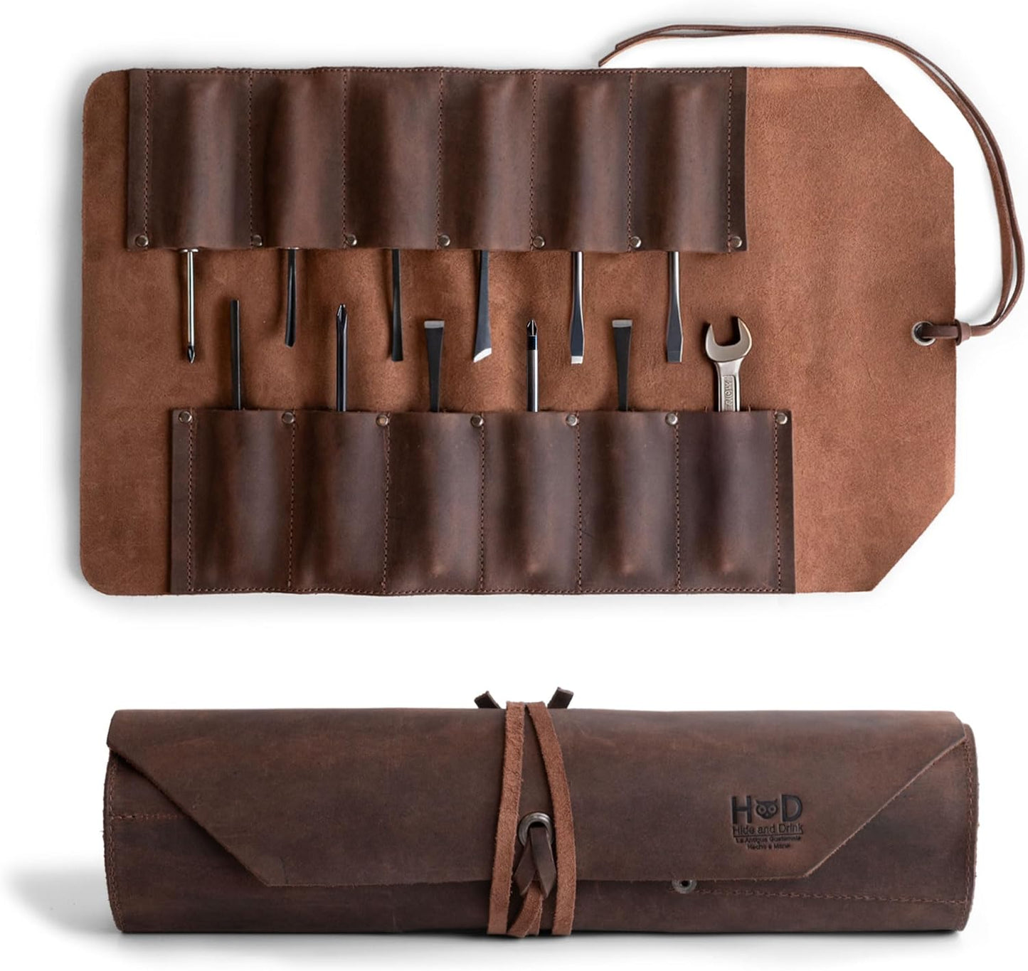 Leather Tool Bag Roll Up, 12 Slot Heavy Duty Tool Roll Bag Organizer, Tool Roll Up Bag, Portable Tool Wrap Roll Bags for Travel, Durable Tool Kit Folding Tool Pouch Roll Up Mechanic Gifts for Men