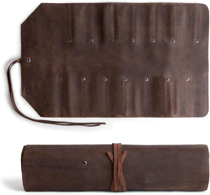 Leather Tool Bag Roll Up, 12 Slot Heavy Duty Tool Roll Bag Organizer, Tool Roll Up Bag, Portable Tool Wrap Roll Bags for Travel, Durable Tool Kit Folding Tool Pouch Roll Up Mechanic Gifts for Men