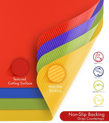 Heavy Duty Cutting Board Grippmat, Flexible Cutting Boards for Kitchen, Set of 4, Non Slip Plastic Board Cutting Mat Small Size 5.5 x 8, Blue, Green, Yellow, Red Set, Kitchen Gadgets