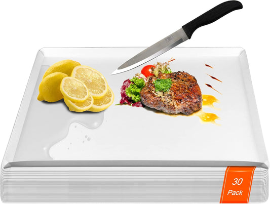 Disposable Cutting Boards 30 Count, Collapsible Cutting Board Sheet with Built-in Crease, Flexible Plastic Cutting Mat for Kitchen and Commercial Use, 17 x 12 In White