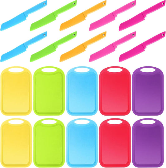 20 Pcs Kids Knife Set with Cutting Board, Toddler Safe Plastic Knives | 20 Pcs Kids Knife Set with Cutting Board, Toddler Safe Plastic Knives