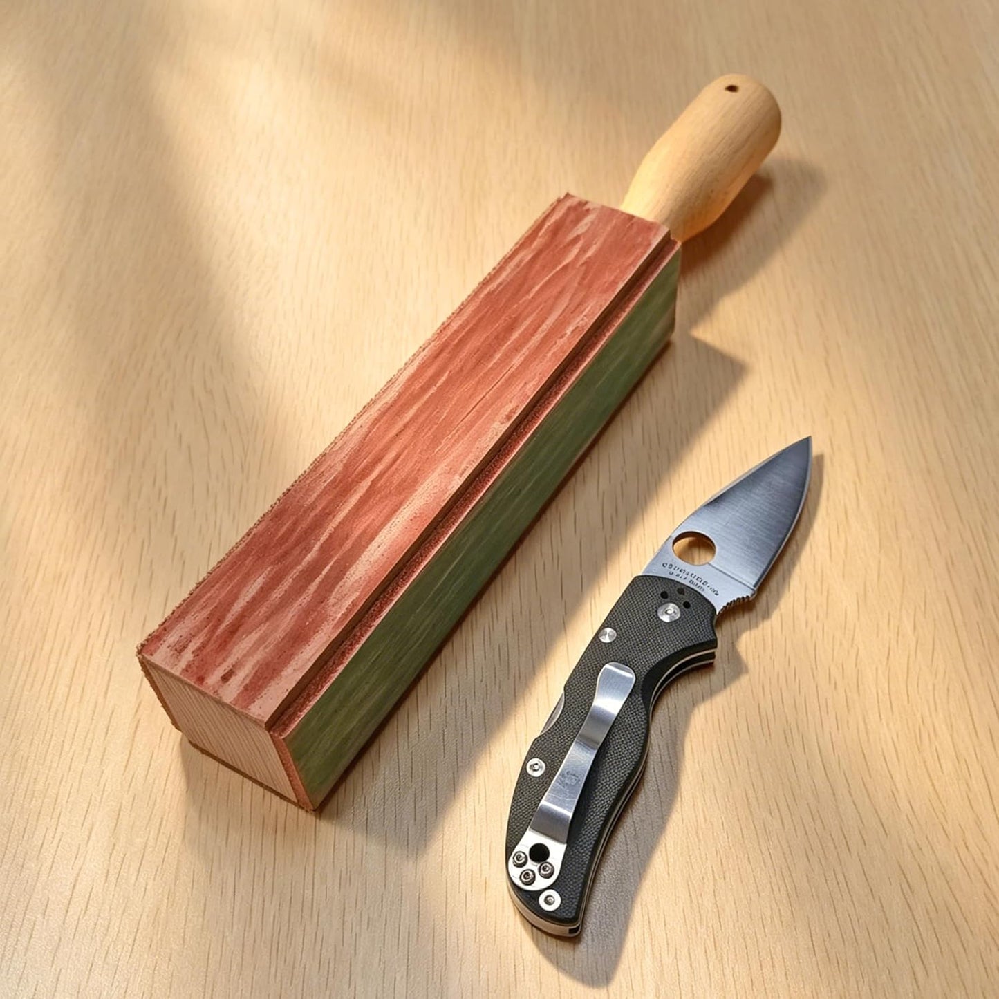 4-Sided Leather Knife Strop with 3Oz. Honing Compound, 11Oz. Thicked Leather & Ash Wood Handle, 12'' x 1.5'' for Sharpening, Polishing, Tactical, Folding & Woodcarving Knives to Mirror Finish