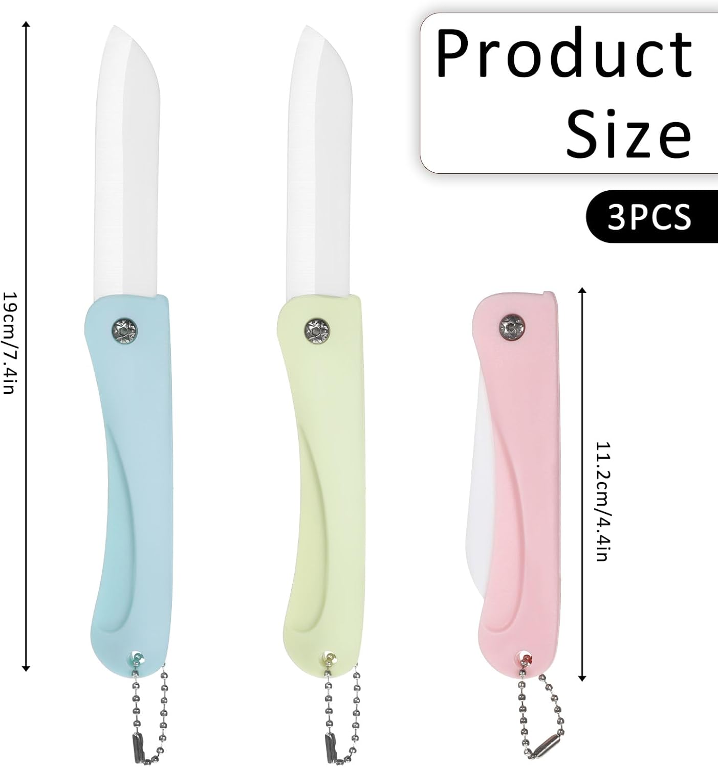 3PCS Ceramic Folding Knifves Handy Fruit Knife Ultra Sharp for Fruit and Vegetable Small Portable Kitchen Knife for Travel, Picnic, Camping