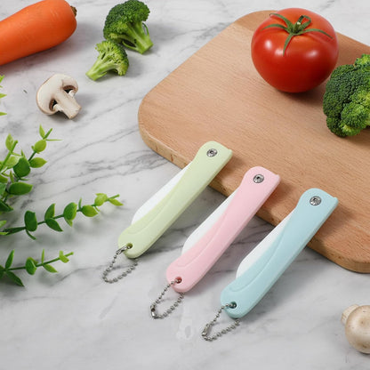 3PCS Ceramic Folding Knifves Handy Fruit Knife Ultra Sharp for Fruit and Vegetable Small Portable Kitchen Knife for Travel, Picnic, Camping
