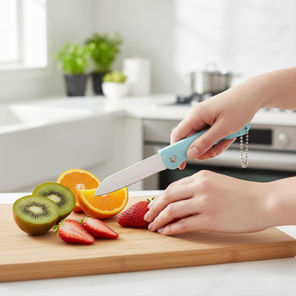 3PCS Ceramic Folding Knifves Handy Fruit Knife Ultra Sharp for Fruit and Vegetable Small Portable Kitchen Knife for Travel, Picnic, Camping