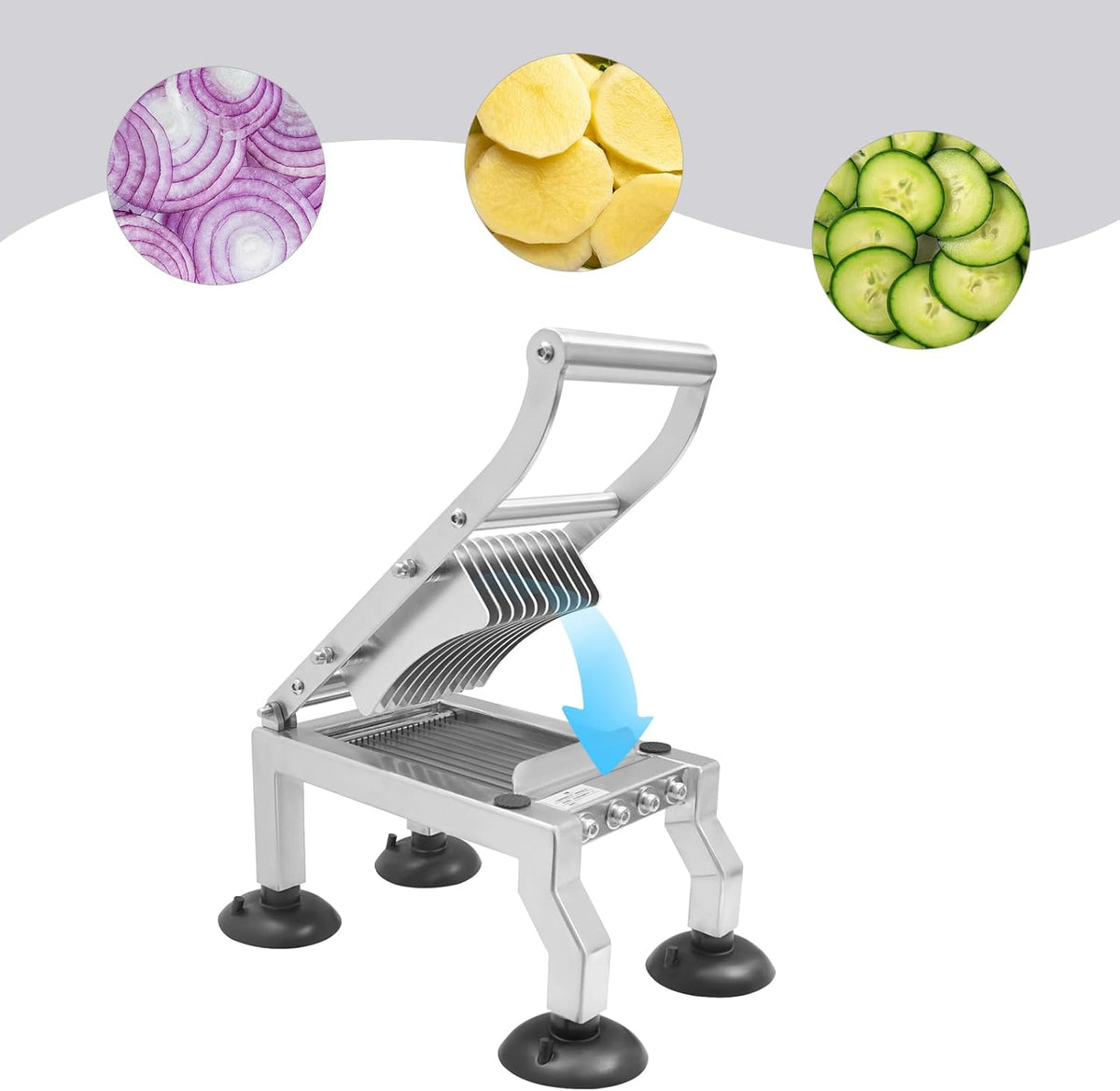 Stainless Steel Vegetable Slicer, Manual Fruit Cutter, Stainless Steel Food Slicing Machine, 10mm Even Slice Chopper for Diameter 2.76'' Vegetable Kitchen Restaurant Dessert Shop Commercial Use