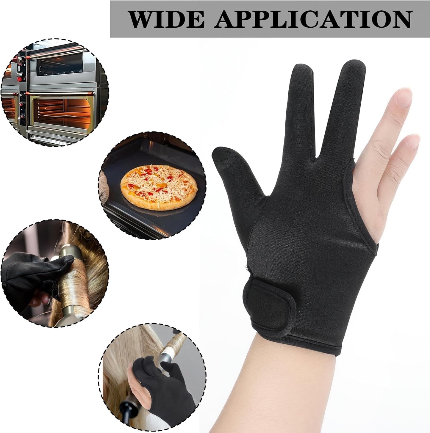 2 Pcs 3 Finger Heat Resistant Gloves for Hair Styling Heat Protector Barber Glove Mittens Professional Reusable Curling Wand Protector for Hair Dye Black