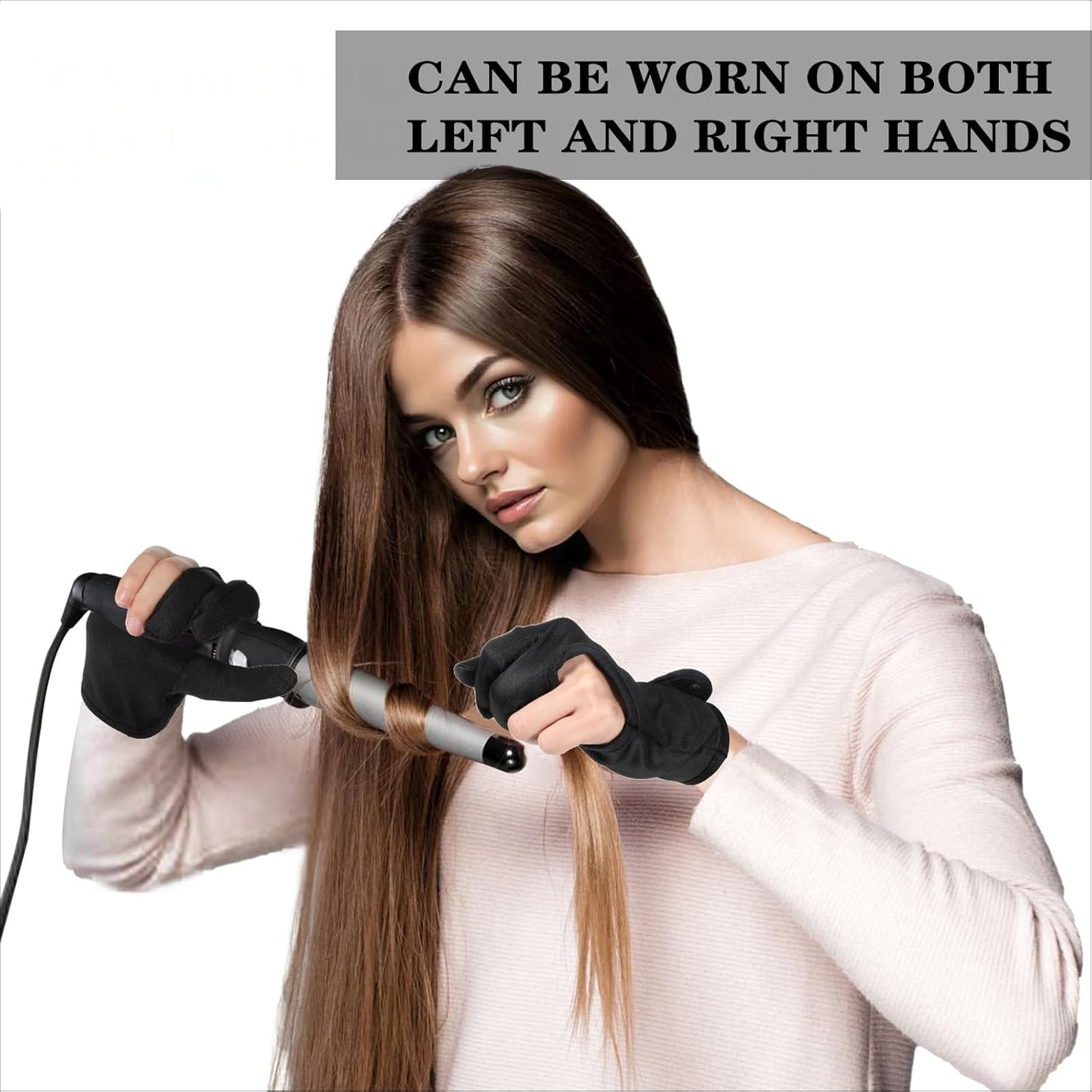 2 Pcs 3 Finger Heat Resistant Gloves for Hair Styling Heat Protector Barber Glove Mittens Professional Reusable Curling Wand Protector for Hair Dye Black