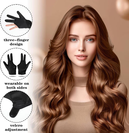 2 Pcs 3 Finger Heat Resistant Gloves for Hair Styling Heat Protector Barber Glove Mittens Professional Reusable Curling Wand Protector for Hair Dye Black