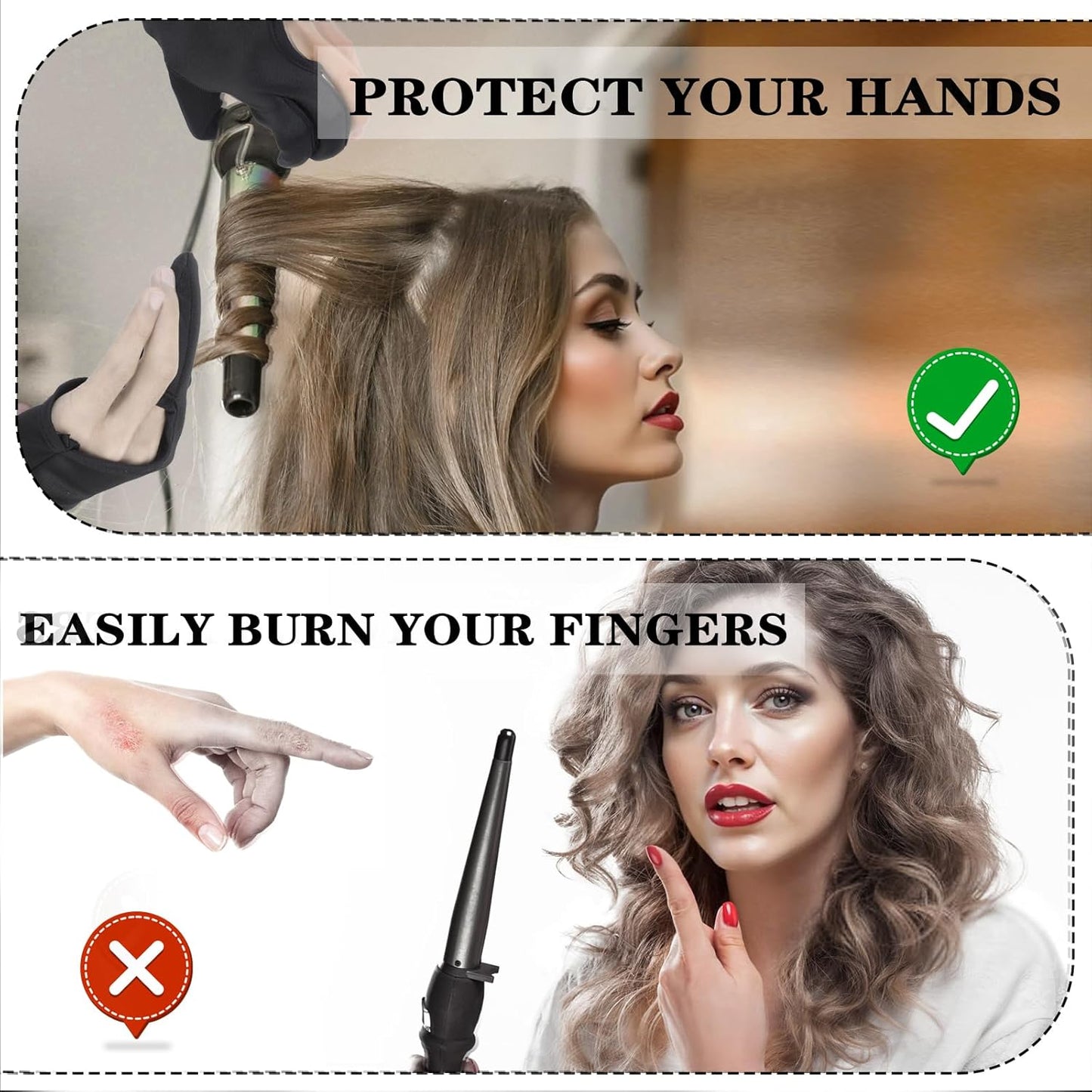 2 Pcs 3 Finger Heat Resistant Gloves for Hair Styling Heat Protector Barber Glove Mittens Professional Reusable Curling Wand Protector for Hair Dye Black