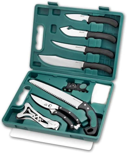 Game-Pro 11-Piece Butcher Knife Set | Caping & Boning Knives, Deer Skinning Knife, Bone Saw, Game Shears, Sharpener & Rib Spreader in Hard-Side Case | Elite Elk & Deer Hunting Gear