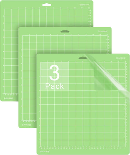 Standard Cutting Mat 12x12 in, 3 Pack Adhesive Sticky Green Mats | Compatible With Cricut Maker/Explore, Replacement Accessories for Crafts, DIY Gifts, Sticky Surfce keeps Materials Locked