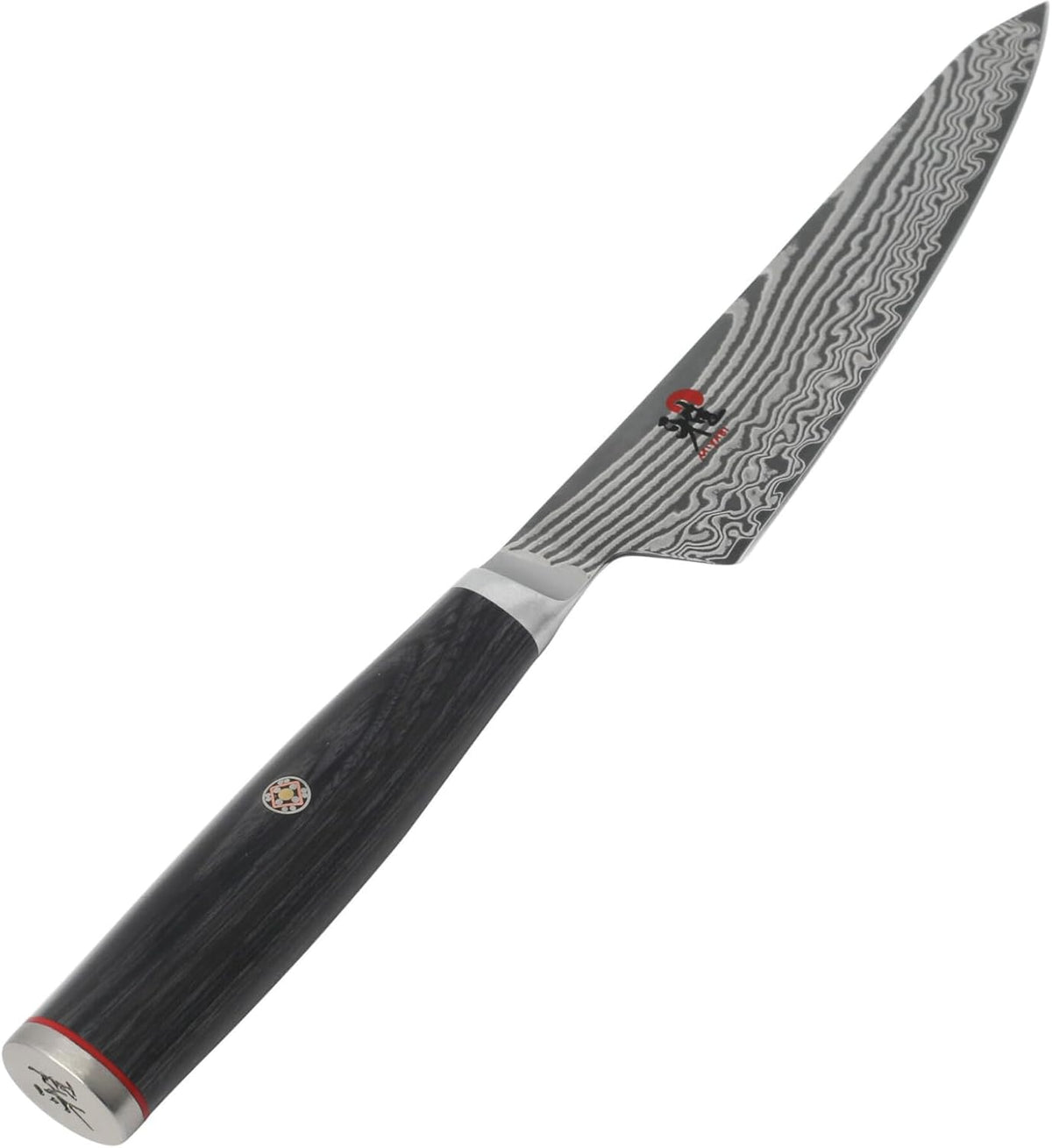 Miyabi Kaizen II Japanese 5.25-inch Prep Knife, Precision Kitchen Knife, Black Pakkawood Handle, 48-Layer Flower Damascus Pattern, Handcrafted in Seki, Japan