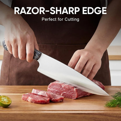 3PCS Professional Chef Knife Set, Ultra Sharp Japanese Kitchen Knife, German High Carbon Stainless Steel 8" Meat Cleaver 8" Chef's Knives 5" Utility Knife with Gift Box
