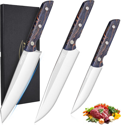 3PCS Professional Chef Knife Set, Ultra Sharp Japanese Kitchen Knife, German High Carbon Stainless Steel 8" Meat Cleaver 8" Chef's Knives 5" Utility Knife with Gift Box